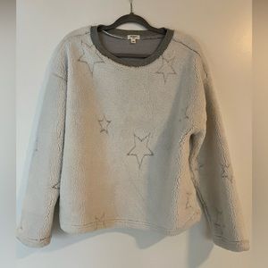 Dylan by True Grit Sherpa Snow Star Crew Sweater Winter White Women Size Small